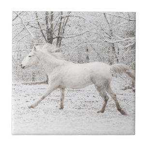 Carreau En Céramique Le Cheval blanc galopant dans la neige