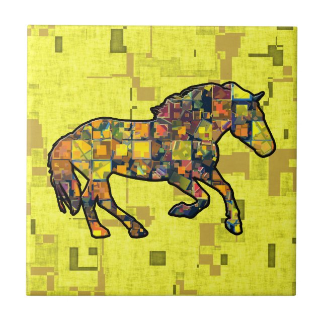 Carreau En Céramique Le CHEVAL COURANT A AJUSTÉ la tuile (Devant)