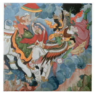 Carreau En Céramique Le combat de Krishna avec INDRA, c.1590