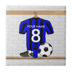 Carreau En Céramique Le football Jersey noir et bleu personnalisé du