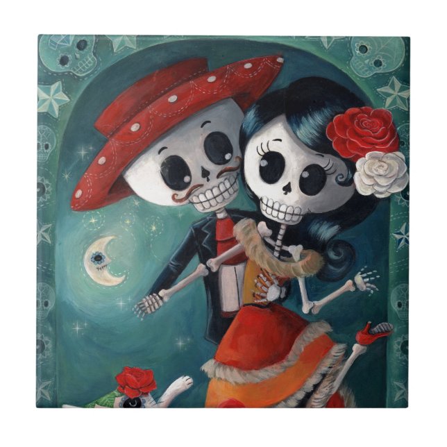 Carreau En Céramique Le jour des amants squelettiques morts (Devant)