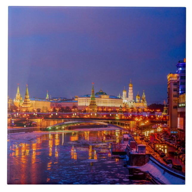 Carreau En Céramique Le Kremlin de Moscou illuminé (Devant)