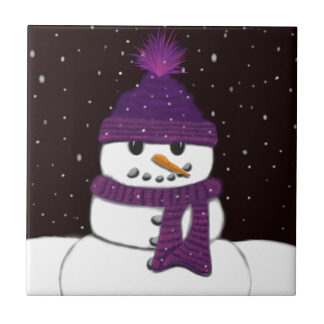 Carreau En Céramique Le mignon bonhomme de neige sans arme (Devant)