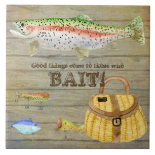 Carreau En Céramique Le panier de pêche de pêche de truite de cabine 