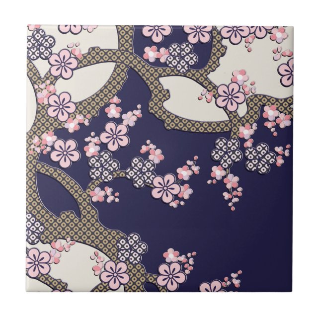 Carreau En Céramique Le prunier fleurit le textile japonais (Devant)