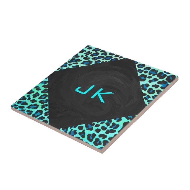 Carreau En Céramique Léopard noir et Turquoise (Côté)