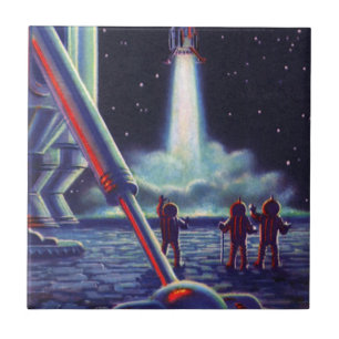 Carreau En Céramique Les Aliens de science-fiction vintages se déchaîne