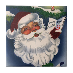 Carreau En Céramique les années 50 Retro Jolly Santa Claus, Noël Vintag