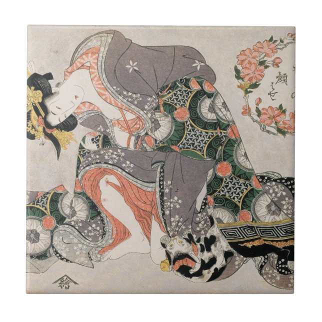 Carreau En Céramique Les courtisanes avec le chat Kitagawa Utamaro geis (Devant)