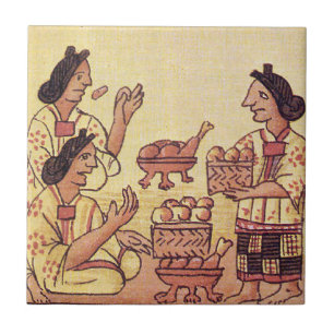 Carreau En Céramique Les femmes aztèques à un banquet