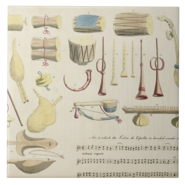 Carreau En Céramique Les instruments de musique indiens, plaquent 23 de (Devant)