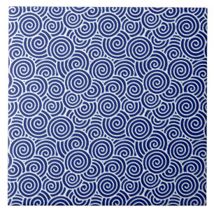 Carreau En Céramique Les Japonais tourbillonnent motif - bleu marine et
