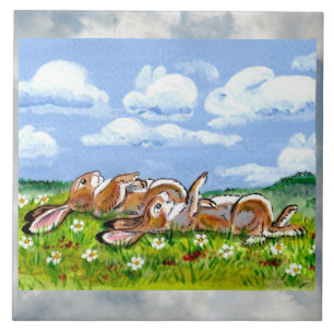Carreau En Céramique Les lapins regardent les nuages Humoristique Trive