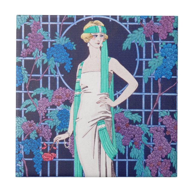 Carreau En Céramique Les roses et la tuile d'art déco de nuit (Devant)