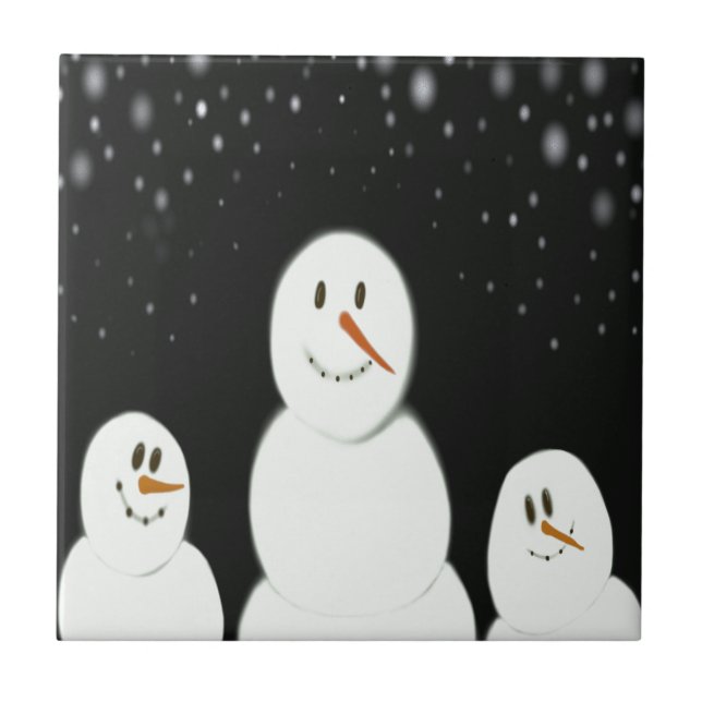 Carreau En Céramique Les Snowmen Profitent De La Peinture Nocturne Star (Devant)