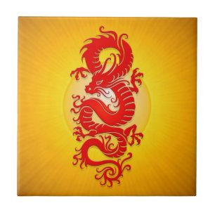 Carreau En Céramique L'étoile a éclaté le dragon chinois, le rouge e