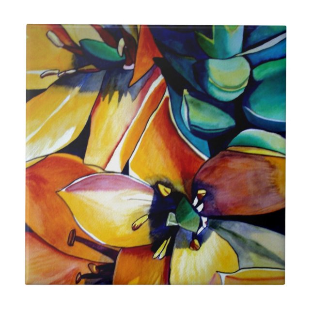 Carreau En Céramique L'étoile jaune de Bethléem l'aquarelle de fleurs (Devant)