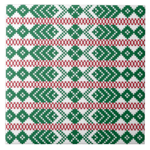 Carreau En Céramique Letton vert et rouge motif tribal