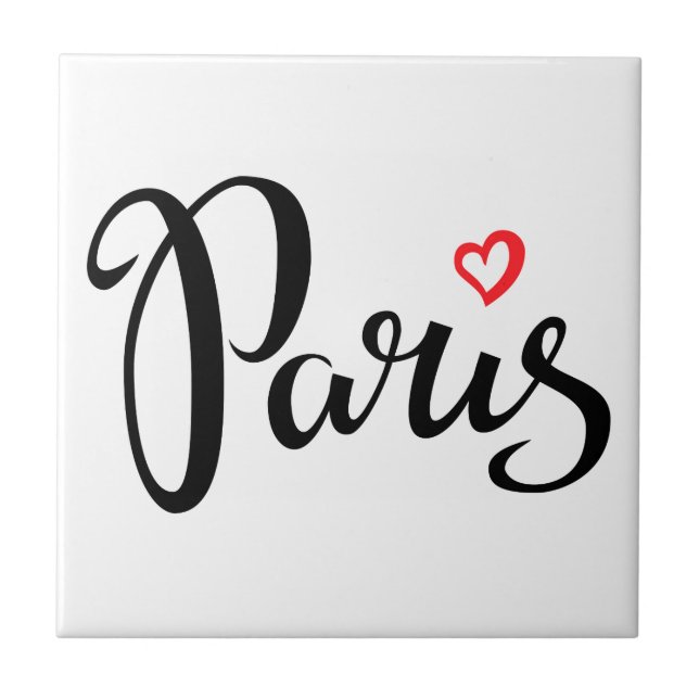 Carreau En Céramique Lettrage de brosse de Paris avec le coeur (Devant)