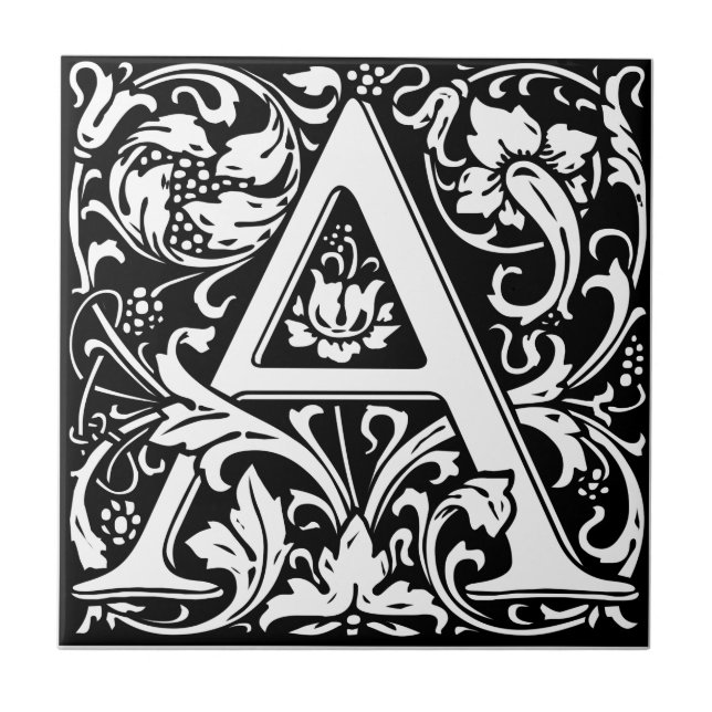 Carreau En Céramique Lettre A Monogramme Médiéval Art Nouveau (Devant)