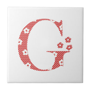 Carreau En Céramique lettre à motifs floraux G(rouge & points)