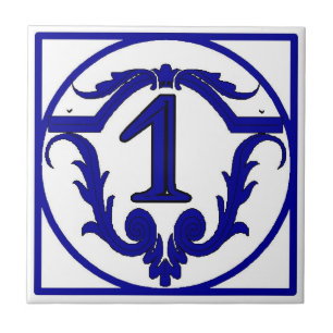CARREAU EN CÉRAMIQUE LETTRE BLEUE FRANÇAISE NOMBRE MAISON TISSUS