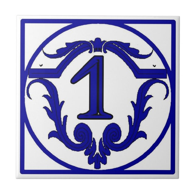 CARREAU EN CÉRAMIQUE LETTRE BLEUE FRANÇAISE NOMBRE MAISON TISSUS (Devant)