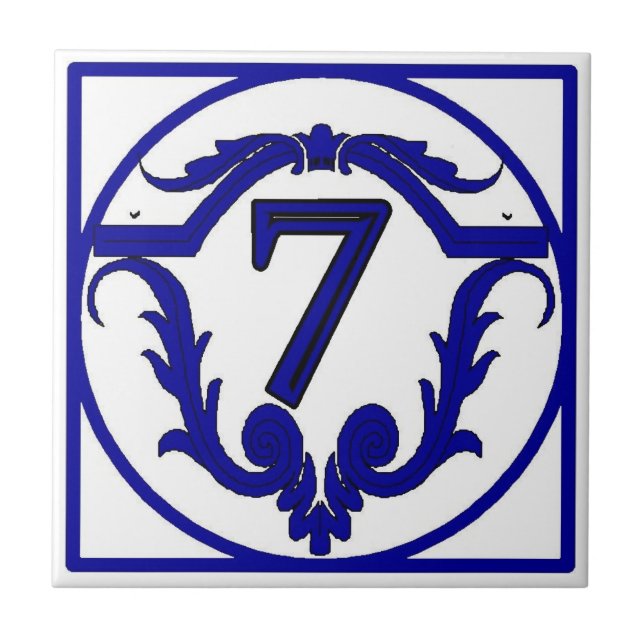 CARREAU EN CÉRAMIQUE LETTRE BLEUE FRANÇAISE NOMBRE MAISON TISSUS (Devant)