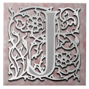 Carreau En Céramique LETTRE BLOCALE J Monogramme "Pierre d'argent"