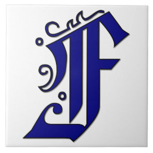 Carreau En Céramique Lettre Colchester F en tuiles Monogrammes bleues