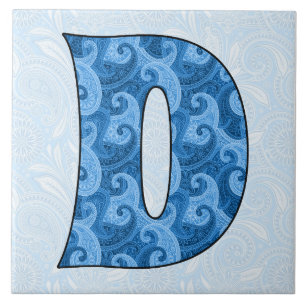 Carreau En Céramique Lettre D - Paisley Bleu Monogramme 6 pouces Carrea