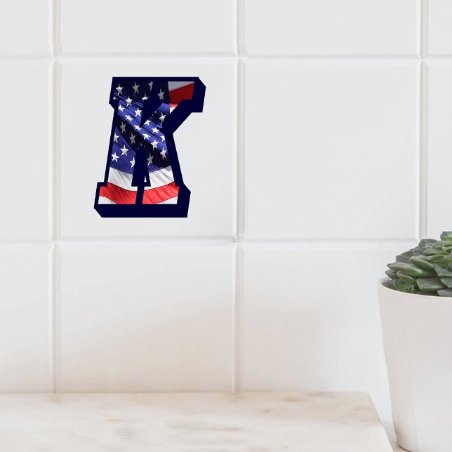 Carreau En Céramique LETTRE Drapeau AMÉRICAIN "K" GRANDE TAILLE EN Céra (American Flag Letter "K" Large Photo Ceramic Tile)