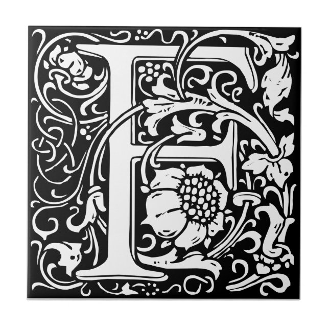 Carreau En Céramique Lettre F Monogramme médiéval Art Nouveau (Devant)