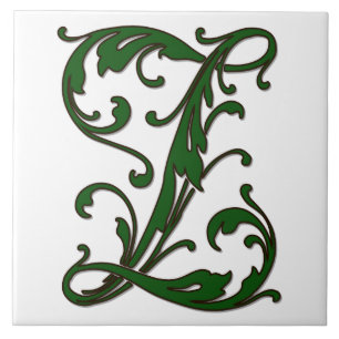 CARREAU EN CÉRAMIQUE LETTRE FEUILLE Z EN CARTON MONOGRAPHIQUE VERT