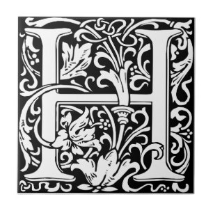 Carreau En Céramique Lettre H Monogramme médiéval Art Nouveau