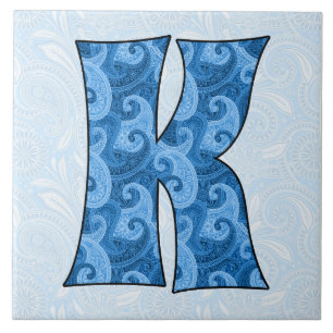 Carreau En Céramique Lettre K - Monogramme Blue Paisley 6 pouces Carrel