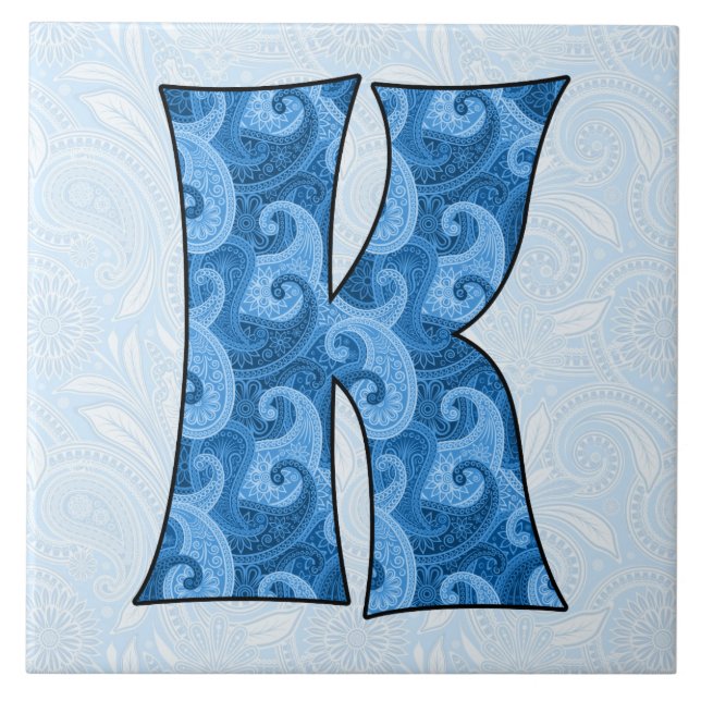 Carreau En Céramique Lettre K - Monogramme Blue Paisley 6 pouces Carrel (Devant)