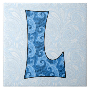 Carreau En Céramique Lettre L - Monogramme Blue Paisley 6 pouces Carrel