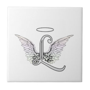 Carreau En Céramique Lettre L Monogramme initial avec ailes angéliques 
