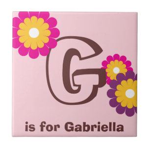 Carreau En Céramique Lettre monogramme rose pourpre motte fleur tuile p