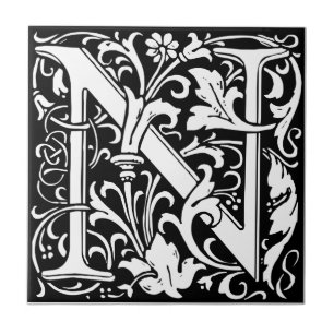 Carreau En Céramique Lettre N Monogramme médiéval Art Nouveau
