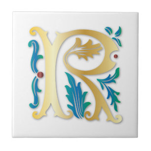 Carreau En Céramique Lettre R Monogramme Fleur de lis