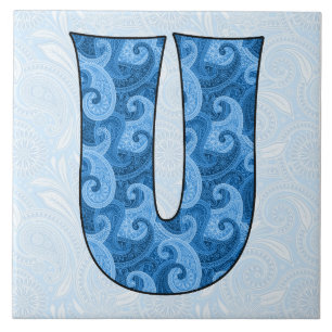 Carreau En Céramique Lettre U - Monogramme Blue Paisley 6 pouces Carrea