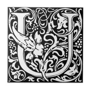 Carreau En Céramique Lettre U Monogramme médiéval Art Nouveau