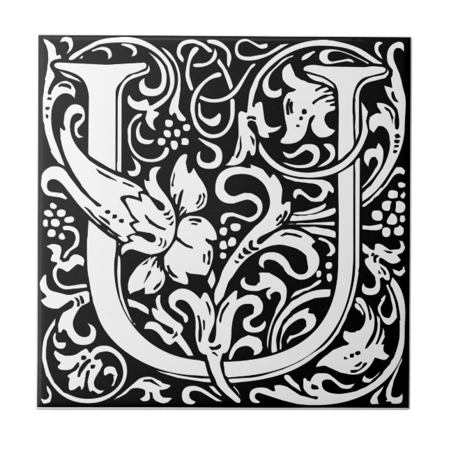 Carreau En Céramique Lettre U Monogramme médiéval Art Nouveau (Devant)