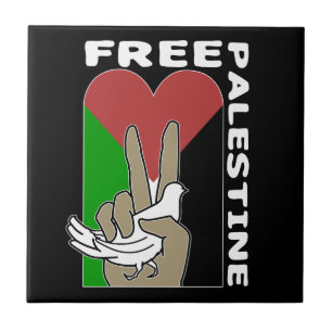 Carreau En Céramique Libre Palestine Colombe Cœur Signe de Paix Noir