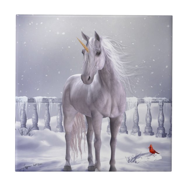 Carreau En Céramique Licorne dans la neige (Devant)