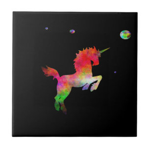 Carreau En Céramique Licorne Multi-hued d'espace lointain