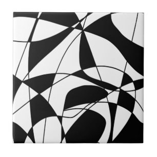 Carreau En Céramique Lignes noires et blanches, motif d'impression coul