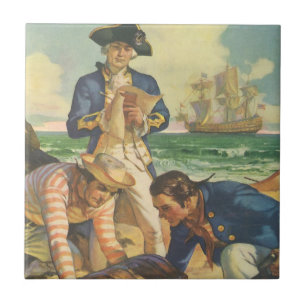 Carreau En Céramique L'île au trésor, contes de fées vintage pirates